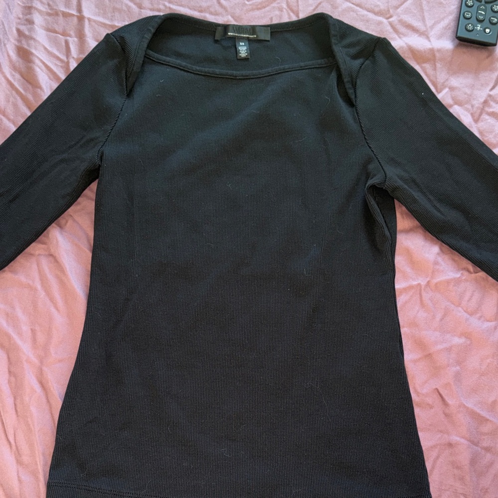 White House Black Market Black Ribbed Square Neck Top